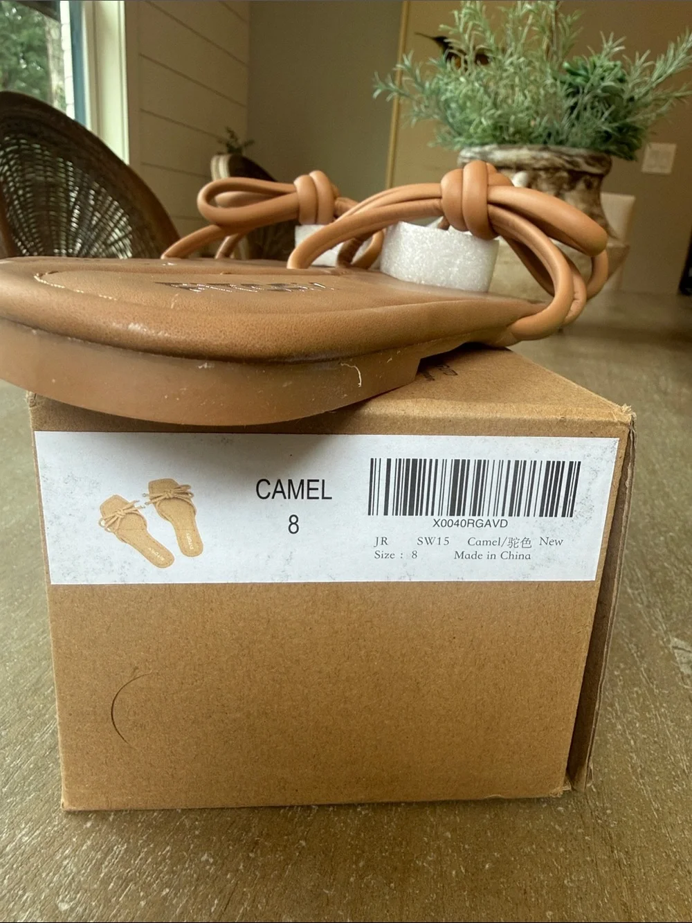 Fitory Camel Knot-Detail Thong Sandals